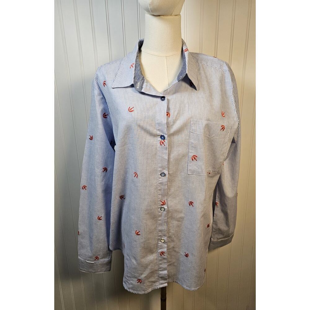 Splendid X Malin Pin Stripe Parasol Button Down Shirt Women's XL Linen‎ Blend